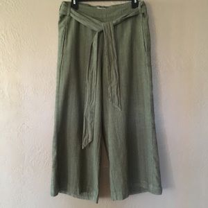 Anthropologie Linen Blend Wide Leg Belted Pants Sm